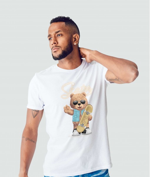 Мъжка тениска с щампа Мечета Skater bear with sunglasses 